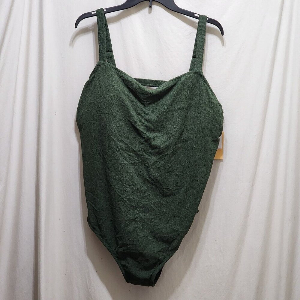 Kona Sol Green One Piece Textured Swimsuit w/‎ Built-in Bra 26W New